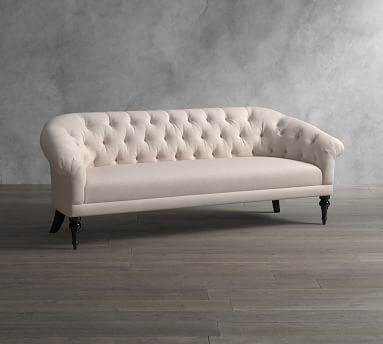 Adeline Upholstered Sofa 84", Polyester Wrapped Cushions, Textured Twill Light Gray - Image 1