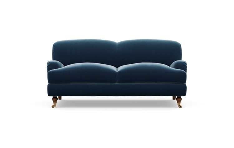 Rose by The Everygirl Sofa with Sapphire Fabric and Oiled Walnut with Brass Caster legs - Image 0