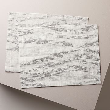 Bark Textured Jacquard Placemat Set of 2, Platinum, Bark Border - Image 0