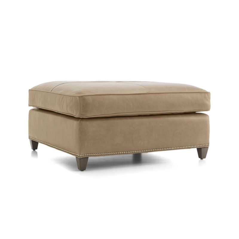 Dryden Leather Square Cocktail Ottoman with Nailheads - Image 2