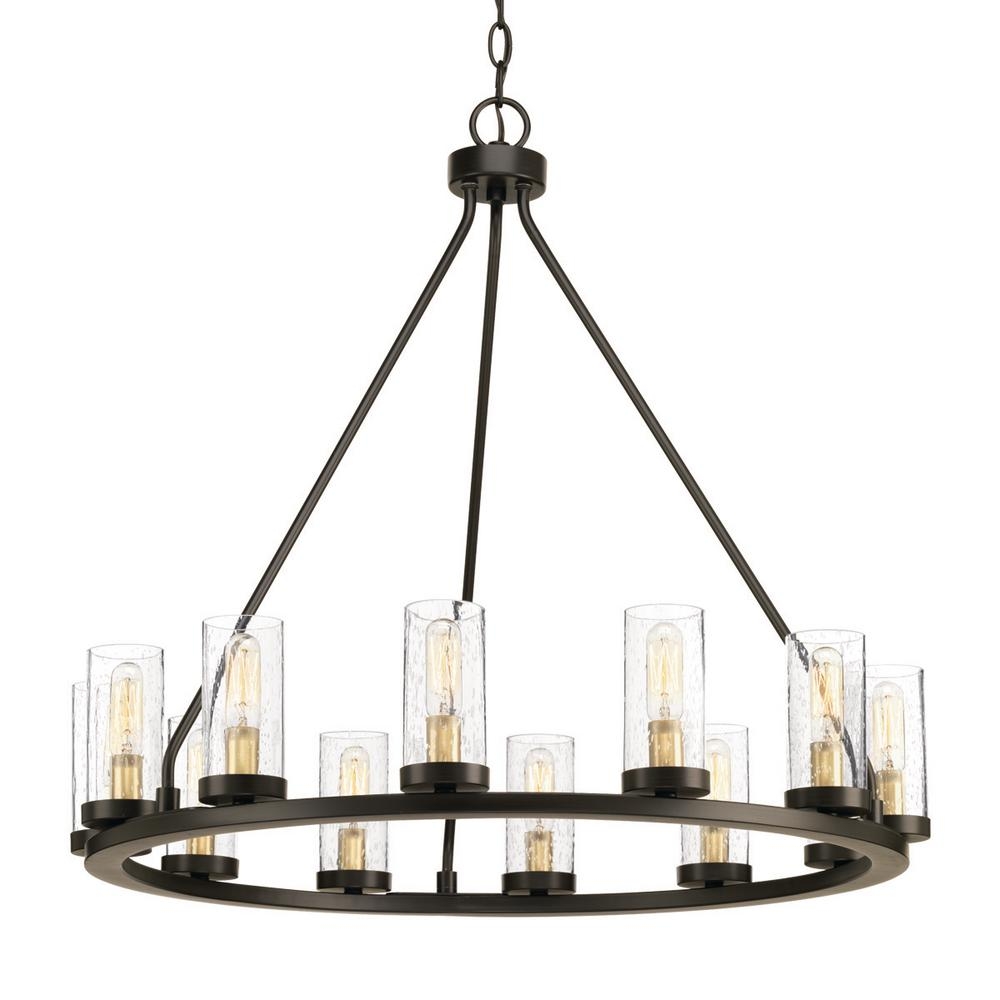 Progress Lighting Hartwell 12-Light Chandelier with Clear Seeded Glass, Antique Bronze - Image 3