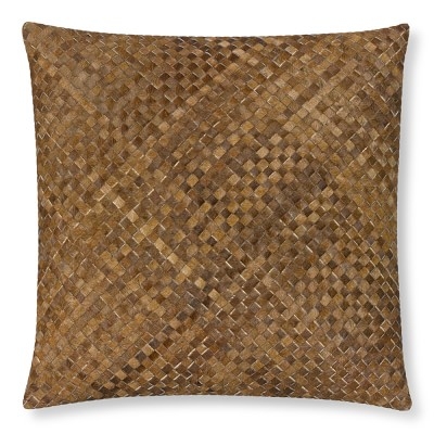 Woven Leather Hide Pillow Cover/Canvas Back, 22" X 22" Brown - Image 0