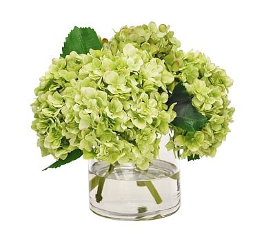 Faux Green Hydrangea In Glass Vase - Image 0