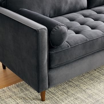 Monroe Mid-Century Tufted Seat Sofa 79", Performance Washed Canvas, Feather Gray, Pecan - Image 5