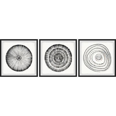 'Circle Bloom Triptych' 3 Piece Framed Watercolor Painting Print Set - Image 0