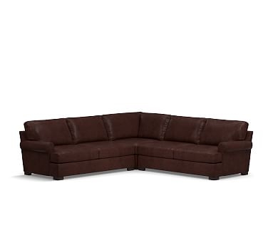 Townsend Roll Arm Leather 3-Piece L-Shaped Corner Sectional, Polyester Wrapped Cushions, Leather Statesville Espresso - Image 2