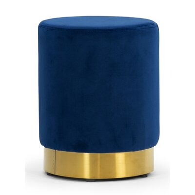 Turley Blue Velvet Round Footstool Ottoman With Golden Accent Base Small Size - Image 0