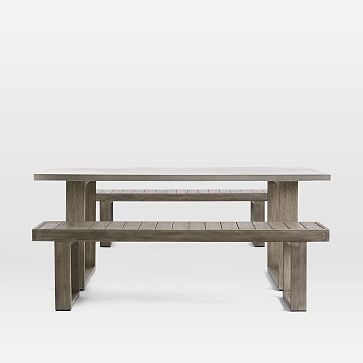 Concrete Outdoor Dining Table + Portside Benches Set, Weathered Gray - Image 0