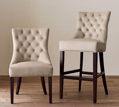 Hayes Upholstered Tufted Dining Side Chair, Espresso Frame, PERFORMANCE BRUSHED BASKETWEAVE INDIGO - Image 2