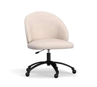 Ryker Upholstered Desk Chair, Bronze Swivel Base, Performance Heathered Tweed Ivory - Image 0