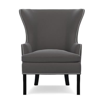 Chelsea Wing Chair, Signature Velvet, Grey Cloud, Polished Nickel - Image 0