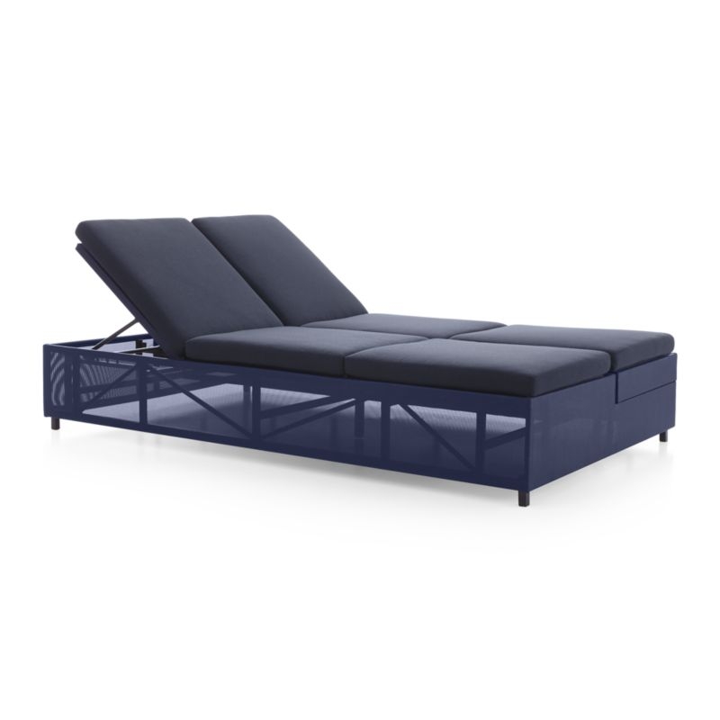 Dune Navy Double Outdoor Chaise Sofa Lounge with Sunbrella Â® Cushions - Image 1