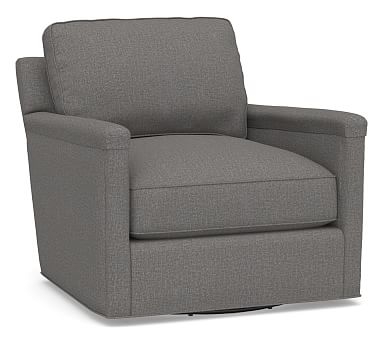 Tyler Square Arm Upholstered Swivel Armchair, Down Blend Wrapped Cushions, Performance Brushed Basketweave Slate - Image 0