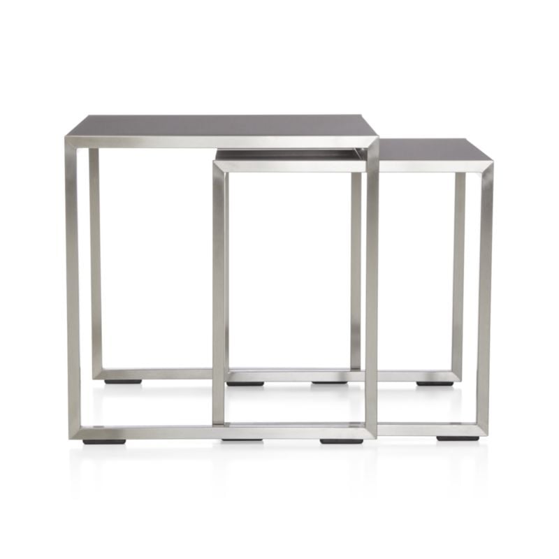 Dune Outdoor Nesting Tables with Charcoal Painted Glass Set of Two - Image 2