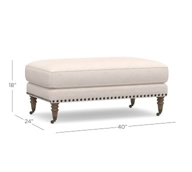 Tallulah Upholstered Ottoman, Polyester Wrapped Cushions, Performance Heathered Tweed Ivory - Image 1