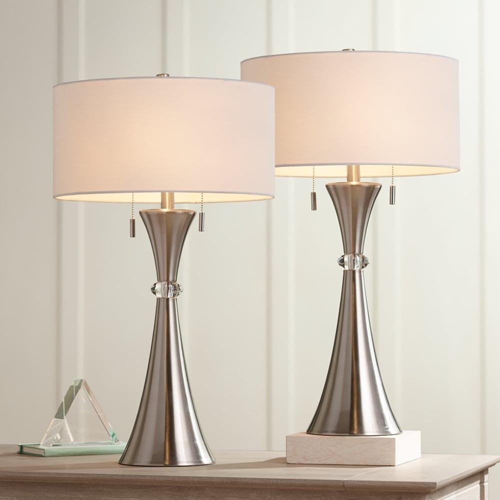 360 Lighting Rachel 28" Metal Column Modern Table Lamps Set of 2 - Image 0