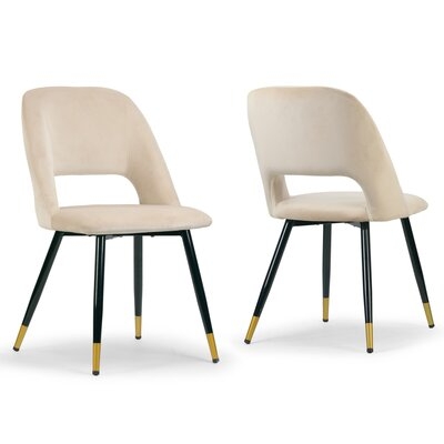 Set Of 2 Ania Beige Velvet Dining Chair With Golden Accented Metal Legs - Image 0