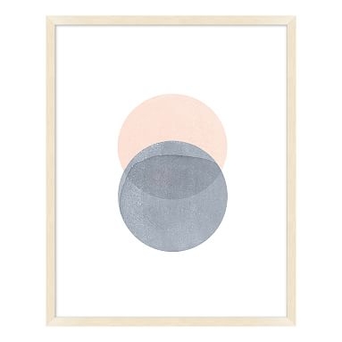 Blush and Gray Round Abstract Stones Framed Art, Natural Frame, 20"x25" - Image 0