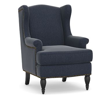 SoMa Delancey Upholstered Wingback Armchair, Polyester Wrapped Cushions, Sunbrella(R) Performance Chenille Indigo - Image 2