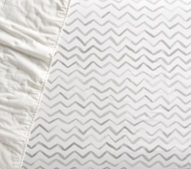 Organic Finley Chevron Crib Fitted Sheet, Crib Fitted, Grey - Image 0