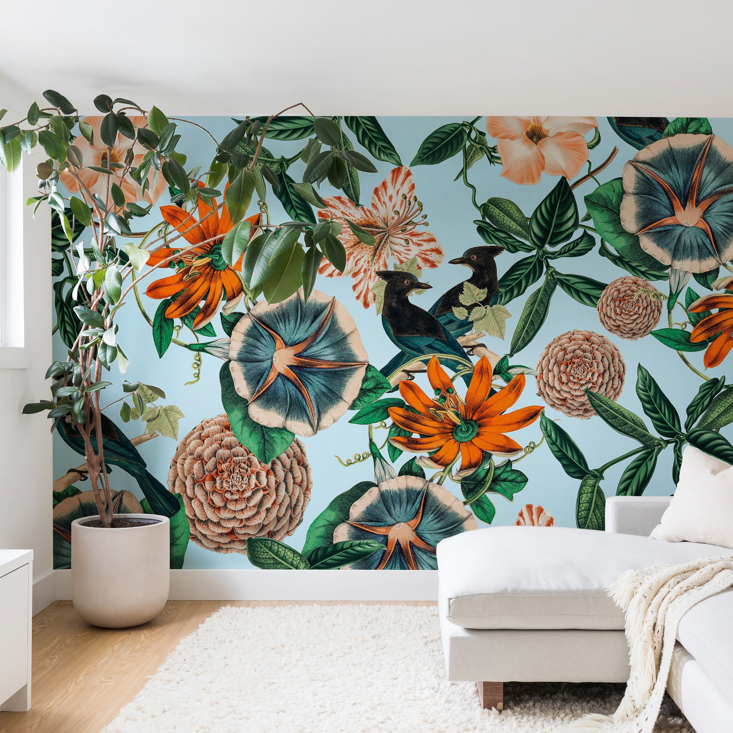 83 Oranges Forest Birds Wall Mural - 12ft x 8ft - Image 3