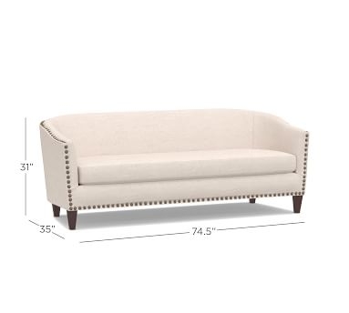 Harlow Upholstered Loveseat 54.5" with Pewter Nailheads, Polyester Wrapped Cushions, Ikat Geo Blue - Image 3
