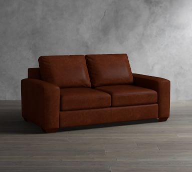 Big Sur Square Arm Leather Sofa 82", Down Blend Wrapped Cushions, Legacy Dark Caramel - Image 2