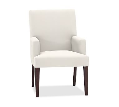 PB Comfort Square Upholstered Dining Armchair, Denim Warm White, Espresso Leg - Image 2