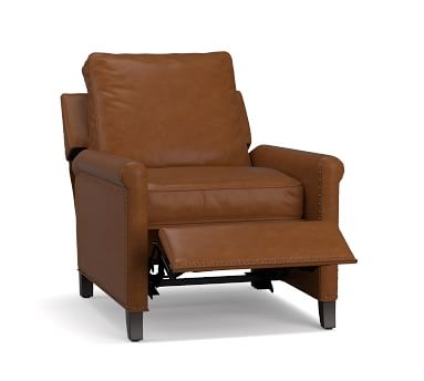 Tyler Roll Arm Leather Power Recliner with Nailheads, Down Blend Wrapped Cushions, Burnished Walnut - Image 3