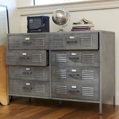 Locker 8-Drawer Wide Dresser, Gray Metal - Image 2