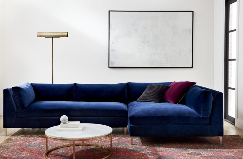 Decker 2-Piece Blue Velvet Sectional Sofa - Image 1