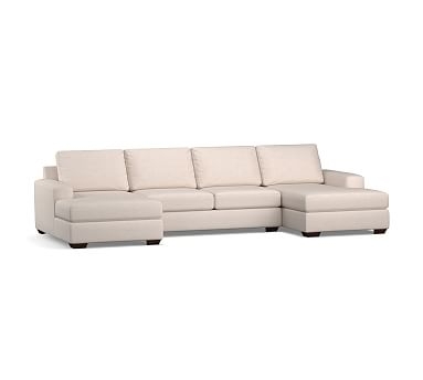 Big Sur Square Arm Upholstered U-Chaise Loveseat Sectional, Down Blend Wrapped Cushions, Performance Heathered Tweed Desert - Image 0