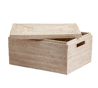 Tava Woven Lidded Basket, Medium, Whitewash - Image 0