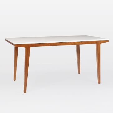 Modern Dining Table Small 42"-62", White Lacquer, Pecan - Image 3