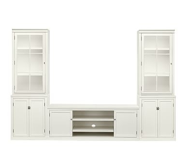Logan 5-Piece Entertainment Center with Glass Hutch & Cabinet Base, 110" Wide, Alabaster - Image 0