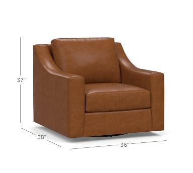 York Slope Arm Leather Swivel Armchair, Polyester Wrapped Cushions, Statesville Toffee - Image 2
