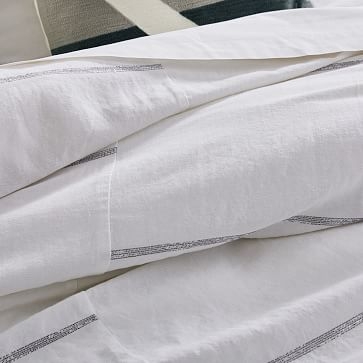 Broken Lines Linen Cotton Duvet Cover, Full/Queen, White - Image 1