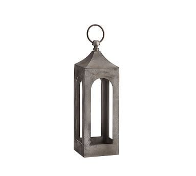 Caleb Handcrafted Metal Indoor/Outdoor Lantern, White Weathered, Small - Image 0