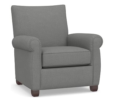 Grayson Roll Arm Upholstered Armchair, Polyester Wrapped Cushions, Basketweave Slub Charcoal - Image 2