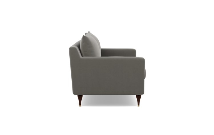 Sloan Sofa with Greige Fabric, Oiled Walnut with Brass Cap legs, and Bench Cushion - Image 2