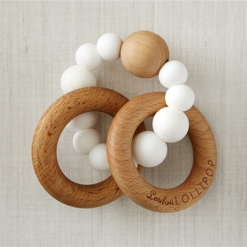 Loulou Lollipop Wood and White Silicone Baby Teether - Image 0