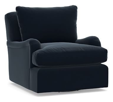 Carlisle Upholstered Swivel Armchair, Polyester Wrapped Cushions, P Performance Heathered Basketweave, Chambray - Image 1