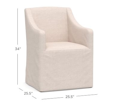 Classic Slipcovered Slope Armchair with Gray Wash Frame, Denim Warm White - Image 1