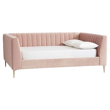 Avalon Channel Stitch Upholstered Daybed, Twin, Lustre Velvet Dusty Blush - Image 0