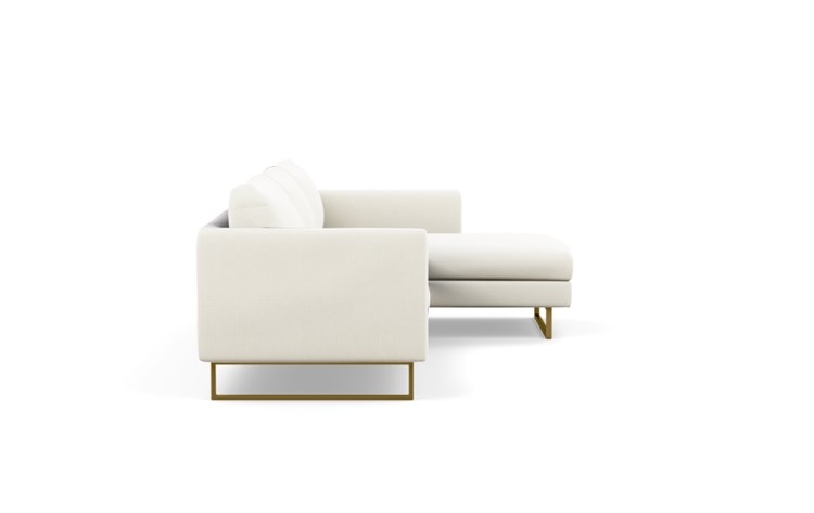 Owens Right Sectional with White Ivory Fabric, down alt. cushions, extended chaise, and Matte Brass legs - Image 2