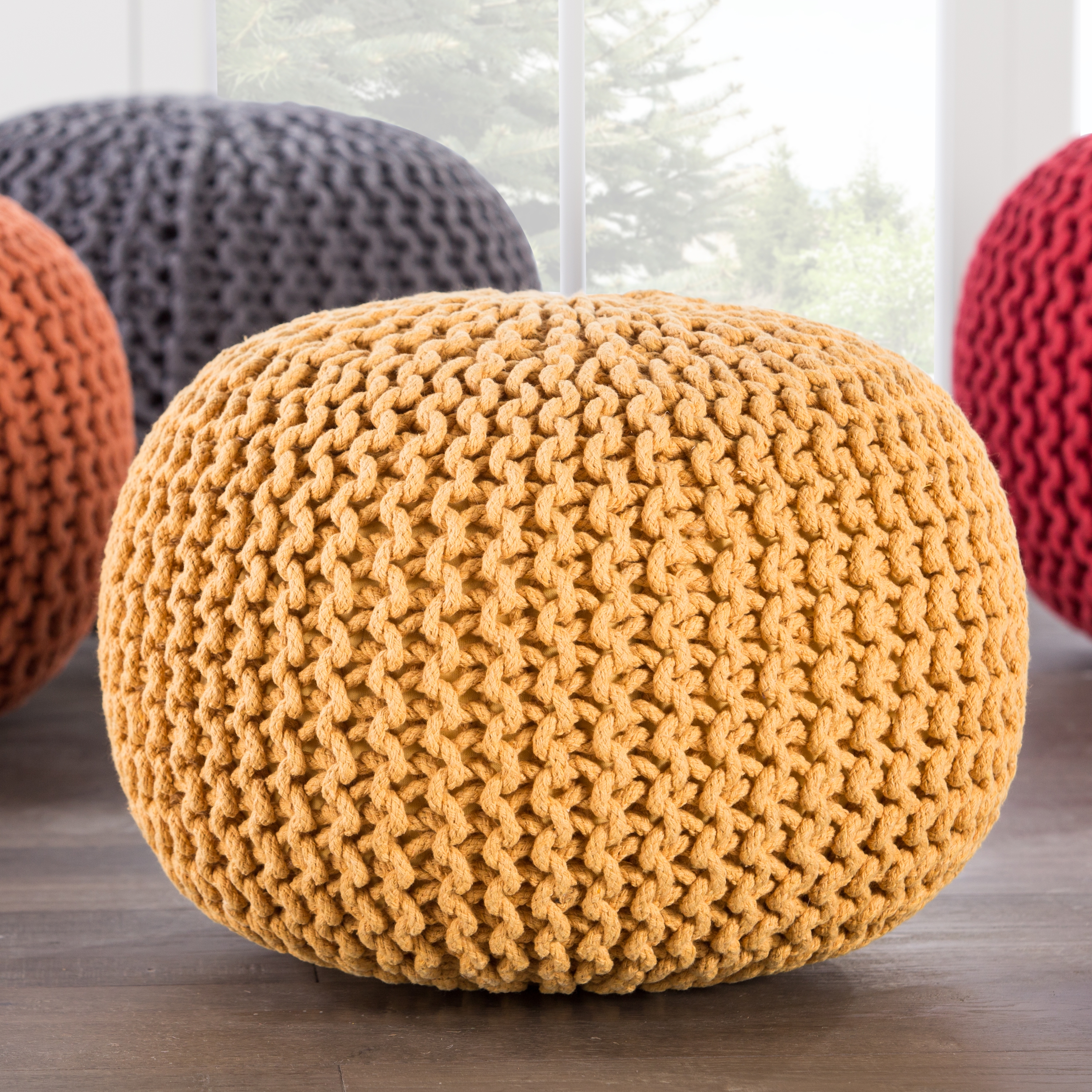 Visby Yellow Textured Round Pouf STP01 - Image 1