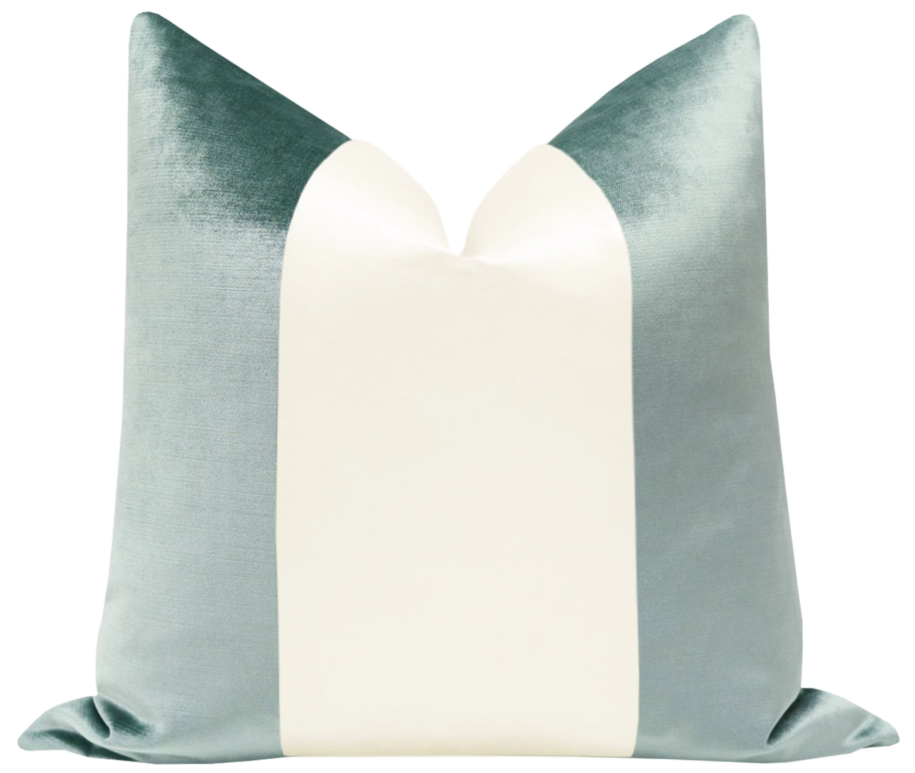 PANEL COLORBLOCK :: FAUX SILK VELVET // TURKISH BLUE + ALABASTER SILK - LITTLE LUMBAR 12" X 18" - Image 0