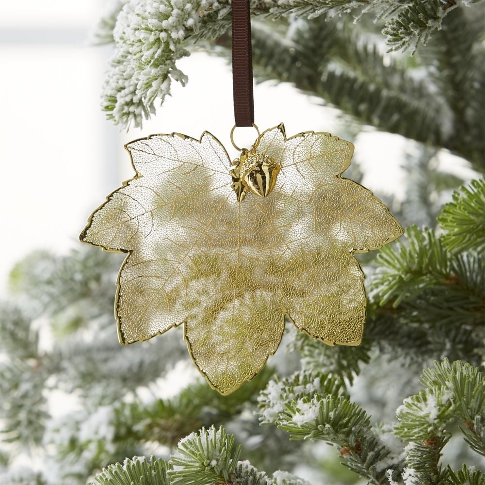 Gold Maple Leaf Christmas Tree Ornament with Acorn - Image 0