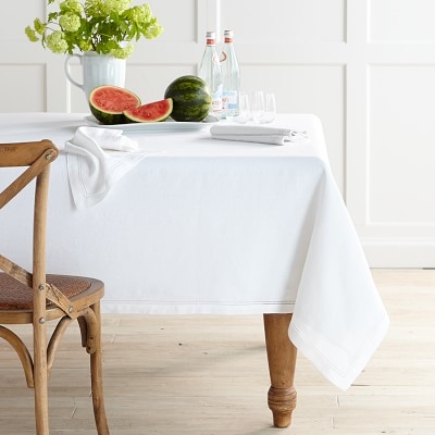 Linen Double Hemstitch Tablecloth, 70" X 108", White - Image 0