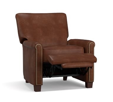 Irving Roll Arm Leather Power Recliner with Bronze Nailheads, Polyester Wrapped Cushions, Legacy Chocolate - Image 1